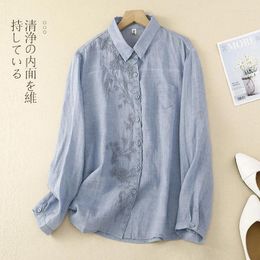 Women's Blouses Limiguyue Vintage Long Sleeve Summer Blouse Cotton Linen Embroidery Shirt Thin Retro Women Tops Loose Versatile Blusas Reto