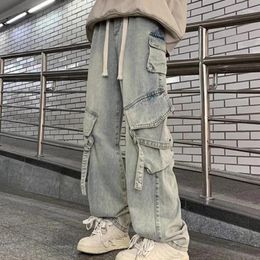 Men's Jeans Autumn And Winter Japanese Overalls Men Women American Retro High Street Micro-la Washed Wide-leg Straight Pants