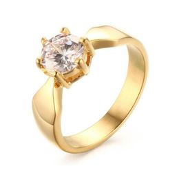 High Polished Womens Stainless Steel CZ Diamond Engagement Rings for Girls 18K Gold Plated6516120