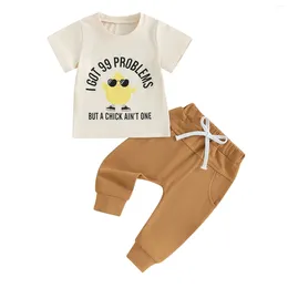 Clothing Sets Baby Boys Easter Outfit Summer Letter Print Short Sleeve T-Shirt And Elastic Pants Cute 2 Piece Clothes Set