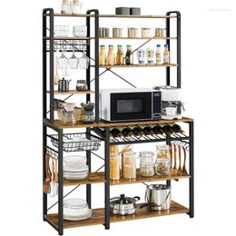 Kitchen Storage Bakers Rack 8 Tiers Microwave Stand Coffee Bar Station W/Wine & Glass Holder 12 Hooks Utility Shelf