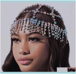 Wedding Jewelryluxury Handmade Tassel Rhinestone Bridal Chain Hair Jewellery Hat For Women Crystal Forehead Piece Flapper Cap Head B4791827