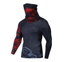 Men Compression Shirt With Magic Scarf Tight Long Sleeve Fitness Cycling Bodybuilding Sports Outdoor QuickDrying Clothes Streetwe9011630