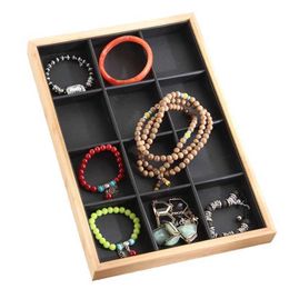 Jewellery Tray Bamboo PU Leather Rings Earring Bracelet Jewellery Display Tray Organiser Storage for Drer Case Display Showcase