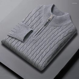 Men's Sweaters Spring Autum Fleece Thicker Sweater Half Zipper Turtleneck Warm Pullover Quality Male Slim Knitted