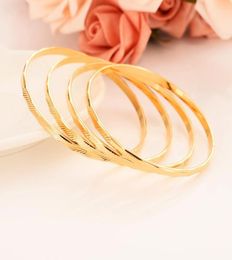 Fashion Hoop Bracelet Bangle Jewellery Solid 18k Yellow Gold GF Dubai Oblique lines for Women Africa Arab bridal gifts 4pcs 65mm6903815