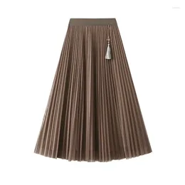 Skirts High Waist Slim Pleated Skirt Women's 2024 Graceful Mid-Length Draping Large Swing Long For Women Tassel