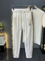 Ice Silk White Casual Pants Mens Summer Thin and Soft Elastic Breathable Sports QuickDrying Ankle Length Jogger 240428