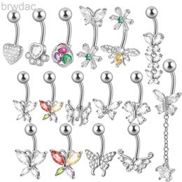 Navel Rings 1Piece Surgical Steel Beautiful Butterfly Navel Belly Button Piercing Zircon Navel Puncture Rings Body Jewellery d240509