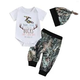 Clothing Sets Summer Infant Baby Boys Outfit White Short Sleeve Romper Pattern Print Pants Hat Clothes