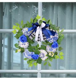 Decorative Flowers Wreaths Blue and White Porcelain Withered Branch Garlands Home Decor Artificial Flower Wreath For Wedding Decoration