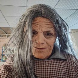Party Masks Free delivery Halloween simulation old grandmother facial mask real latex costume role play props Q240508