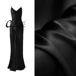 Luxury Pure Silk Black Satin Fabric 100% Mulberry Silk 16/19/22/30/40 momme Lustre Soie Material Shirt Dress Cloth Per Metre 240508