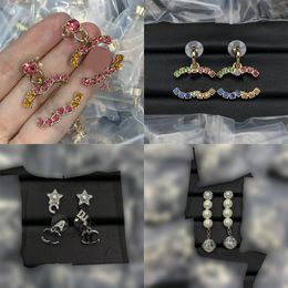 High Quality Titanium Steel Brand Designer Earrings Women Luxury Crystal Rhinestone Double Letter Earrings for Girls Lovers Jewellery Gifts Wholesale