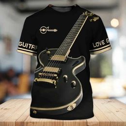 Men's T-Shirts New Gibson Guitar Mens T-shirt Electric Guitarist Rock Singer Music School Design 3D Printing Clothing Womens Customised Name T240506