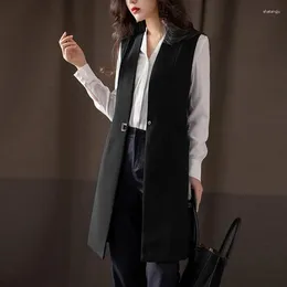 Women's Vests 2024 Spring Autumn Korean Vest Clothing Sleeveless Casual Black Blazer Jacket Medium And Long Slim Female Waistcoat