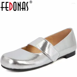 Casual Shoes FEDONAS Est Low Heels Women Pumps Round Toe Genuine Leather Comfortable Flats Spring Autumn Working Woman Basic