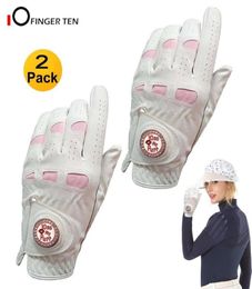 2 Pcs Cabretta Leather Golf Gloves Women with Bling Ball Marker Grip Left Right Hand Pink Fit Ladies Girls Golfer 2207128832380