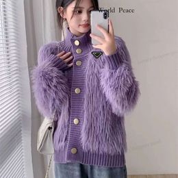 Inverted Triangle Sign Paradd Women Sweater Luxury Brand Knitted Cardigans Sweater Pink Hounds Tooth Knit Long Sleeve Oversized Jumpe 3292