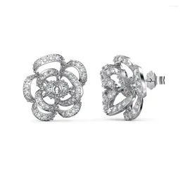 Stud Earrings S925 Silver Ear Female Flower Style Zircon Inlaid Fashionable And Exquisite Design Simple Versatile Jewellery