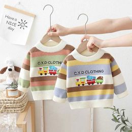 Sets Millennium New Winter Kids Sweater Childrens Cartoon Stripe Train Knitwear Girls Clothing Q240508