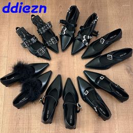 Casual Shoes Black Female Pointed Toe In Women Low Heel 2024 Footwear Buckle Fashion Shallow Ladies Heeled Pumps