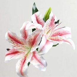 Decorative Flowers 3 Heads Lily Short Branch Artificial Silk Apartment Decorating Pink Room Decor Flores Artificiales