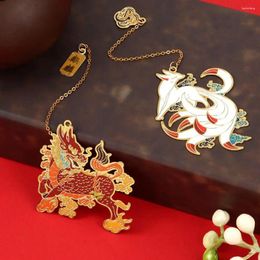 Tassel Pendant Retro Chinese Style Office Stationery 3D Stereo Book Marks Painted Pagination Mark Brass Bookmark Clip