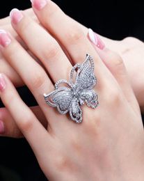 Luxury Exquisite Butterfly Rings AAA Cubic Zirconia Copper Designer Jewellery For Women Party Middle Eastern Rose Gold Silver White 1661455