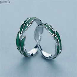 Couple Rings New Fashion Green Leaf Couple Ring for Female Lovers Forever Love Silver Open Ring Bride Engagement Wedding Jewelry WX