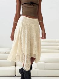 Skirts Women Sexy Layered Lace Skirt Low Rise Ruffle Tiered Asymmetrical Half Slip Teen Girls Pleated Frilly Flowy Short
