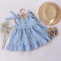 Girl Dresses Sweet Bowknot Baby Girls Beach Dress Cosy Linen Cotton Kids Strap Summer Toddler Clothing Children Boho Clothes 0-4Y