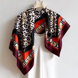 Scarves Women 90X90cm Beach Design Square Headscarf Fashion Four Seasons Shawl Leopard Print Sunscreen Silk Hijab Wraps
