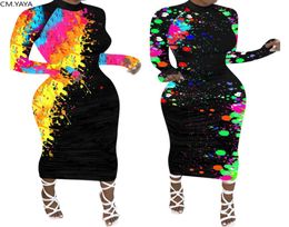 Women Dress Colourful Painting Print Bodycon Midi Long Dress Office Lady Club Night Sexy Party Maxi Bandage Dresses Vestidos2130111