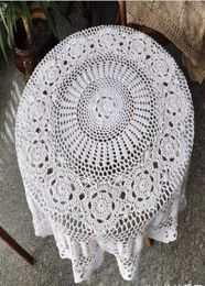 Lovely hand crochet tablecloths nice crochet table topper round table cover WHITE for home wedding decorative af0172157622