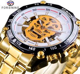 Forsining 2018 White Dial Fashion Skull Design Golden Skeleton Clock Luminous Hands Men039s Automatic Watches Top Brand Luxury1005167
