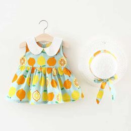 Girl's Dresses New Summer Baby Girls Dresses Children Clothing Sleeveless Lemon Princess Dress with Hat First Birthday Girl Party Clothes A284