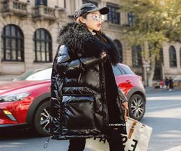 Women039s Down Parkas 2021 Winter Jacket Women 90 White Duck Coat Patent Leather Glossy Outwear Real Lamb Fur Collar Thick Y4658833