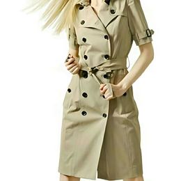Sıcak klasik! Kadın Moda İngiltere Yaz Kısa Kollu Elbise Trençküzü/Yüksek Kaliteli Marka Tasarımı Çift Krufized Trençkot/Pamuk Kumaş Artı Boyut S-XXXXXL