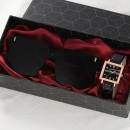 Wristwatches Women Fashion Casual Leather Belt Watches & Glasses Set Quartz Dress Clock Montre Femme