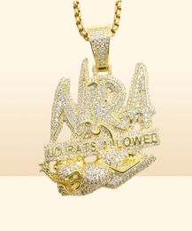 Pendant Necklaces Hip Hop Letter Necklace No Rats Allowed Pendant Iced Out Full Zircon Mens9485274