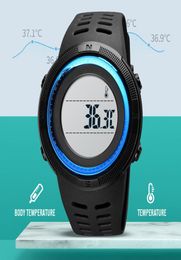 SKMEI LED Display Body Temperature Measurement Kids Sport Watches Electronic teenager039s Clock Stopwatch 50m Waterproof teenag3772161