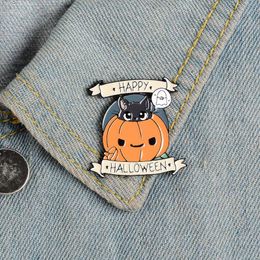 Happy Halloween Enamel Pin Custom Pumpkin Cat Brooches Backpack Clothes Lapel Pin Punk Funny Badge Jewelry Gift Kids Friends