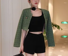 Women's Jackets Autumn And Winter Woollen Short Fragrant Coat High Set Heavy Tweed Green Jacket Celebrity Top Female