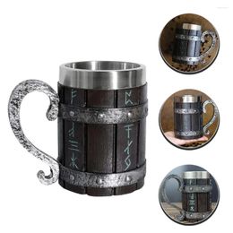 Wine Glasses Retro Beer Cup Espresso Wooden Barrel Stainless Steel Vintage Design Mug Handle Mugs