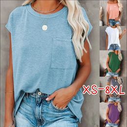 Summer Tops Fashion Clothes Women Casual Short Sleeve Pure Colour Loose T-shirts Ladies Blouses Off Shoulder Round Neck Cotton 240509