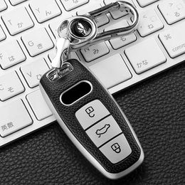 Car Key Leather Style Car Remote Key Case Cover Fob For Audi A3 A4 B9 A6 A7 4K A8 E-tron Q5 Q8 C8 D5 SQ8 Key Protection Bag Accessories T240509