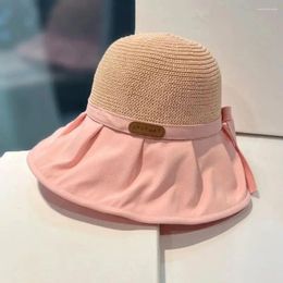 Berets Summer Women Bucket Hat 2024 Outdoor Travel Versatile Big Wide Brim Beach Sun Hats Bows Panama Caps UV Protection