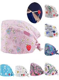 Clearance Pattern Scrub Cap Printing Working Hat Cotton Women Men Beautician Dust Proof Cooking Chef Caps1653407