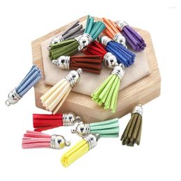 Charms Fashion 10pcs 36mm Leather Tassel Silver Colour Cap Earring Keychain Pendant Straps Suede Tassels Diy Jewellery Accessories